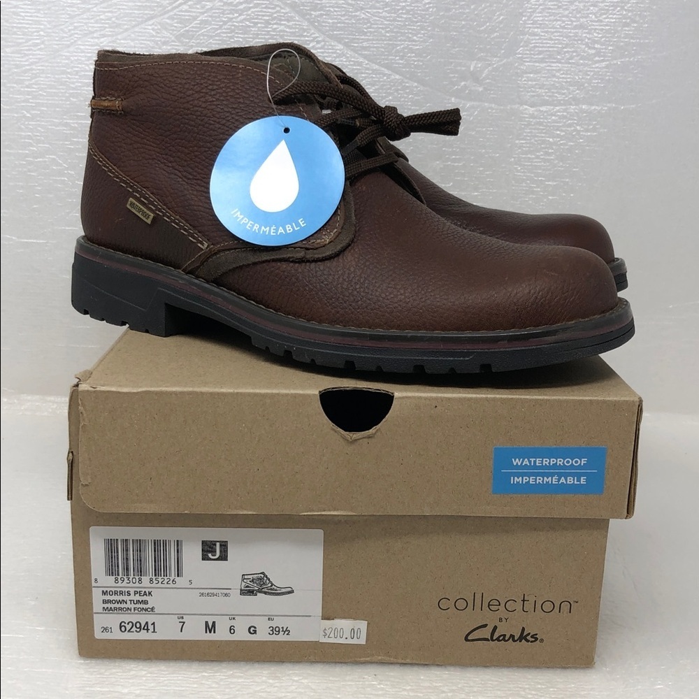 NEW Clarks Morris Peak Waterproof Brown Tumbled Leather Chukka Boot Men’s Size 7